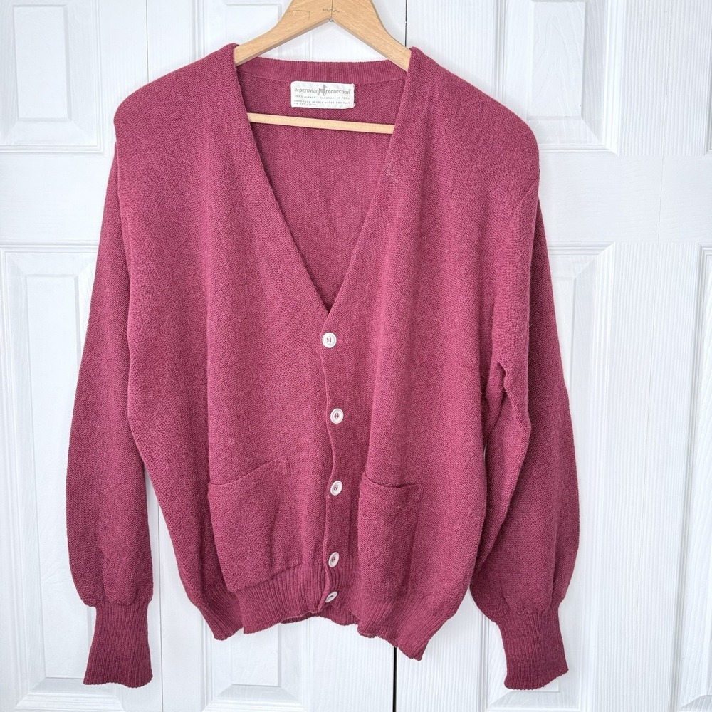 Peruvian Connection Men's Vintage Hand Made Alpaca V-Neck Grandfather Cardigan M